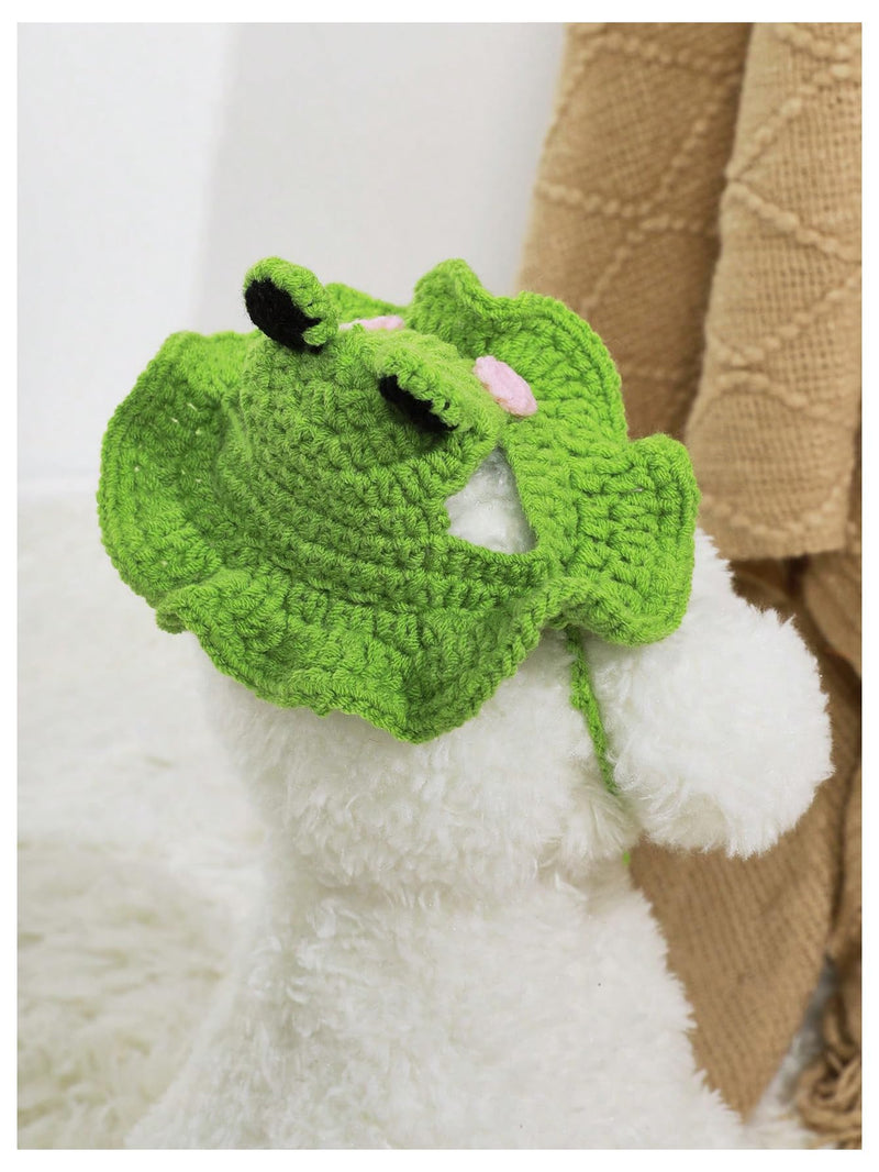 Frog Cartoon Design Knit Cute Dog Hat Soft Cat Hat Halloween Christmas Party Costume Head Wear Accessories for Puppy Cat Kitten Small Dogs Small Animals Green Medium