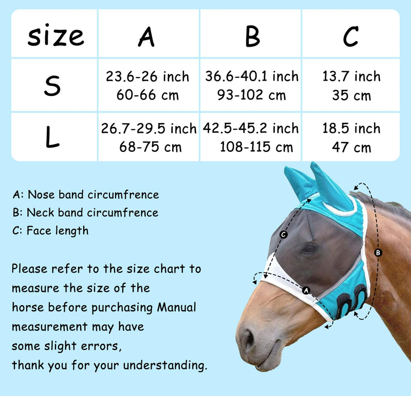 Andiker Soft Mesh Horse Fly Mask with Ears, Breathable Horse Face Mask Protect Eyes and Face (Small, Green) Small - PawsPlanet Australia