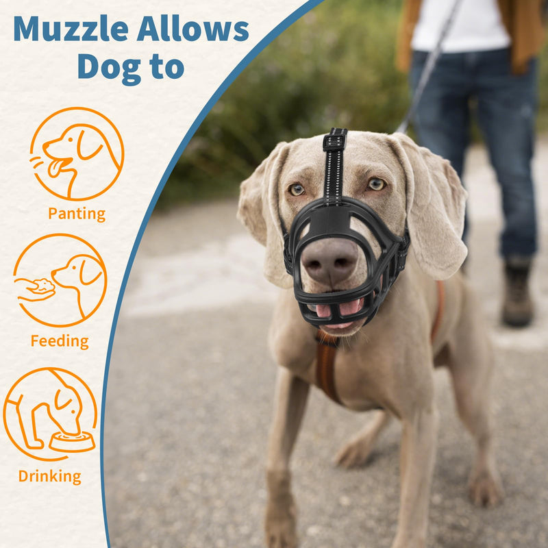 BARKLESS Dog Basket Muzzle for Medium & Large Dogs, Humane Cage Muzzle Prevent Biting Scavenging, Breathable Open Front Mouth Cover with Reflective Strap for Training, Walking Vet Visits (Black, XL) Black - PawsPlanet Australia