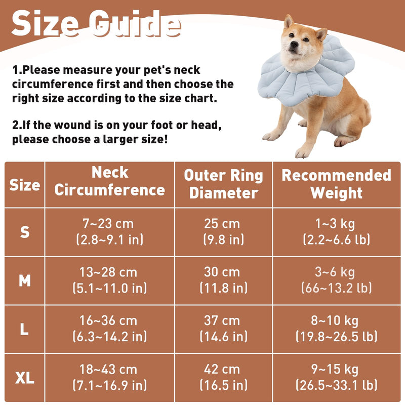 Elizabethan Pet Collar, Flower Shape, Soft Collars for Cats and Dogs, Adjustable Anti-Lick Recovery Collars with Two-Tone Color, Waterproof for Surgery, Blue Medium