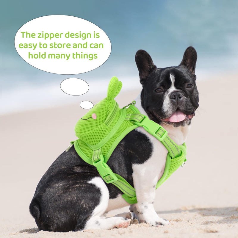 Dog Harness with Backpack, Adjustable Dog Backpack Harness for Small Medium Dogs, No-Pull Breathable Backpacks for Dogs to Wear, for Traveling, Hiking, Camping, Training, Green Frog L Large - PawsPlanet Australia