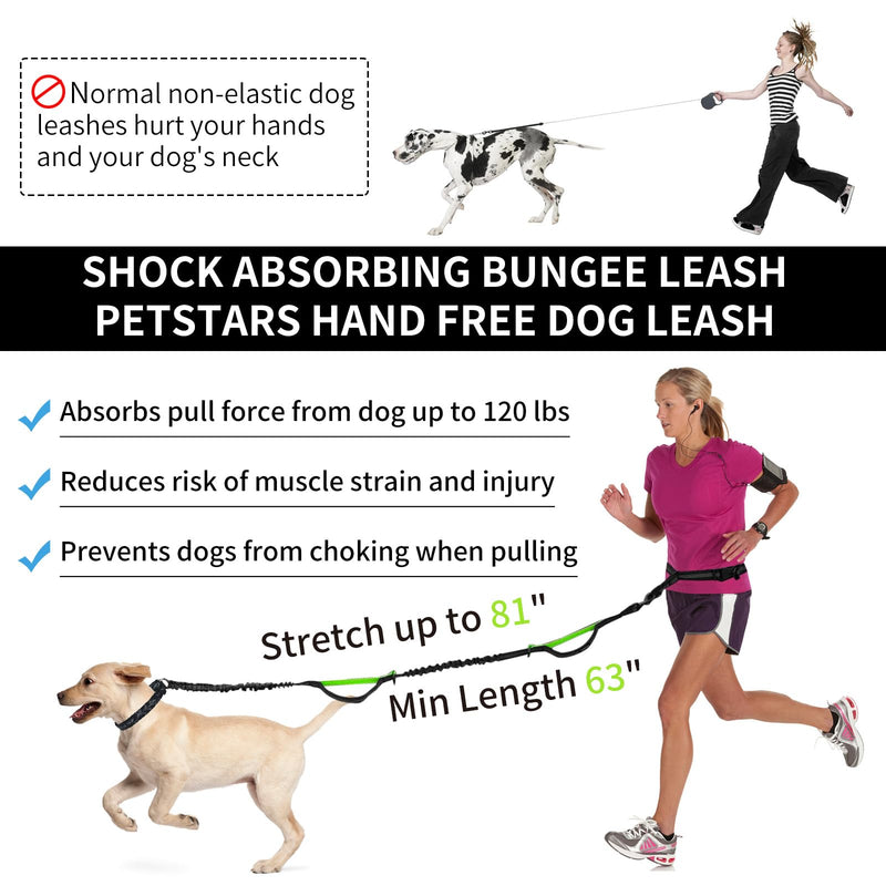 Hands Free Dog Leash with Zipper Pouch, Retractable Bungee Waist Leash with Dual Padded Handles & Waist Belt Fanny Pack for Medium & Large Dog Training Walking Running Hiking Jogging (Green) Green - PawsPlanet Australia