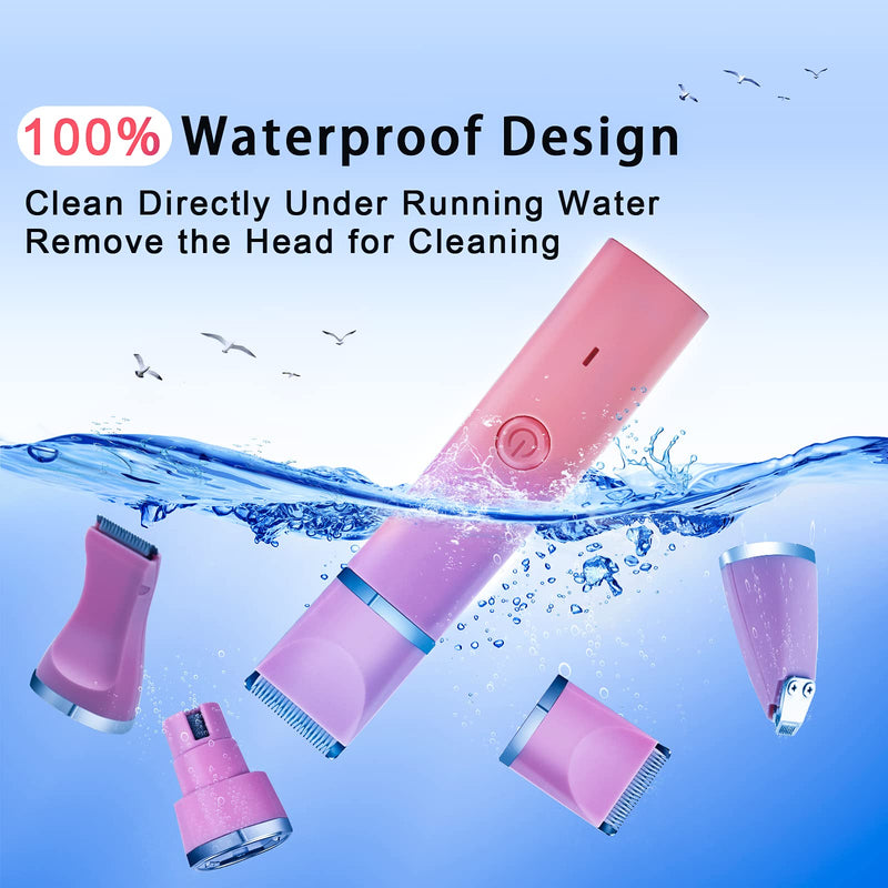 Dog Grooming Clippers Kit-Electric Rechargeable Cat Trimmer Tools-Cordless Quiet Pet Nail Paw Grinder-4 in 1 Multifunctional Low Noise Shaver-Razor for feet Face Ears Toenail Eye?Pink? Pink