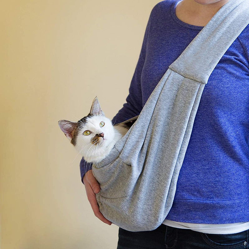 Tumenque Dog Cat Sling Carrier-Hands Free Reversible Pet Papoose Bag Soft Breathable Cotton Pouch and Tote Outdoor Travel Bag Carrying Puppy/Small Dogs/Cats with a Colorful Dog Rope Ball Gray - PawsPlanet Australia