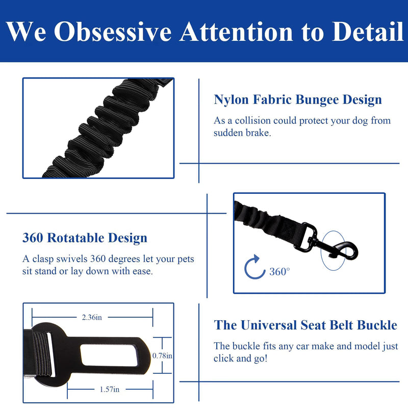 Dog Seat Belt for Car. Adjustable Dog Safety Seatbelt. Adjustable Strap, Strong Nylon Fabric, Bungee Buffer Dog Puppy Car Seat Belt. (Navy - 1 Pack) Navy - 1 pack - PawsPlanet Australia