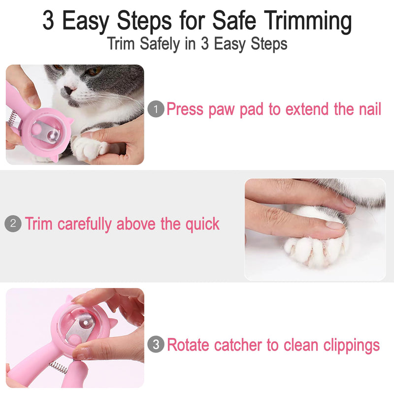 Kitten Nail Clippers Set – 3mm Safety Hole, Splash-Free Nail Trimmer for Tiny Paws, Stress-Free Grooming, Includes Nail File, Cleaning Brush, Cotton Swabs, and Zipper Bag Pink - PawsPlanet Australia