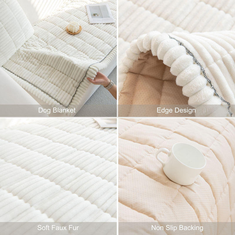 Faux Fur Plush Dog Couch Cover 3D Stripe Fuzzy Sofa Cover Non-Slip Fluffy Dog Bed Cover Pet Blanket Sofa Couch Furniture Protector for Puppy Large Dog Cat (Cream,35"x35") 35"x35" Cream - PawsPlanet Australia