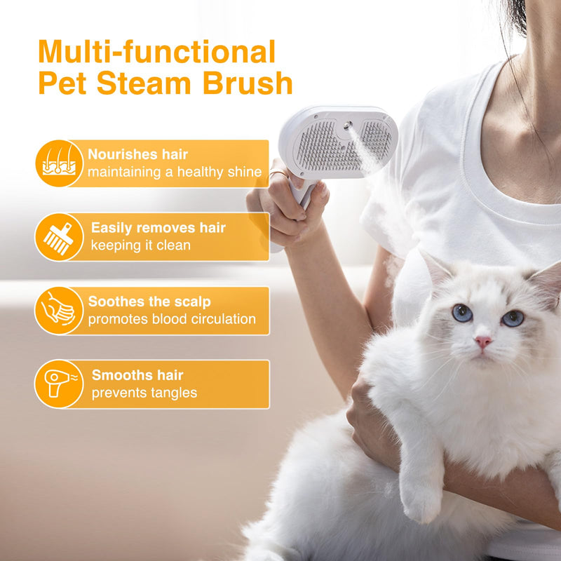 Pet Steam Brush for Shedding, 4-in-1 Anti-Static Grooming Tool, Combines Massage, Cleaning & 135° Steam Brushing for Indoor Cats and Dogs 8.3"x 4.5" - PawsPlanet Australia