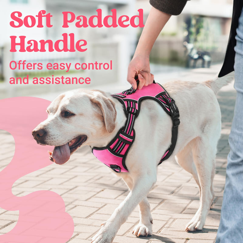 rabbitgoo Dog Harness for Large Dogs, No Pull Pet Harness with Soft Padded Handle, Adjustable Reflective Vest with 3 Buckles, Easy Walking Harness with 2 Leash Clips, Pink, L - PawsPlanet Australia