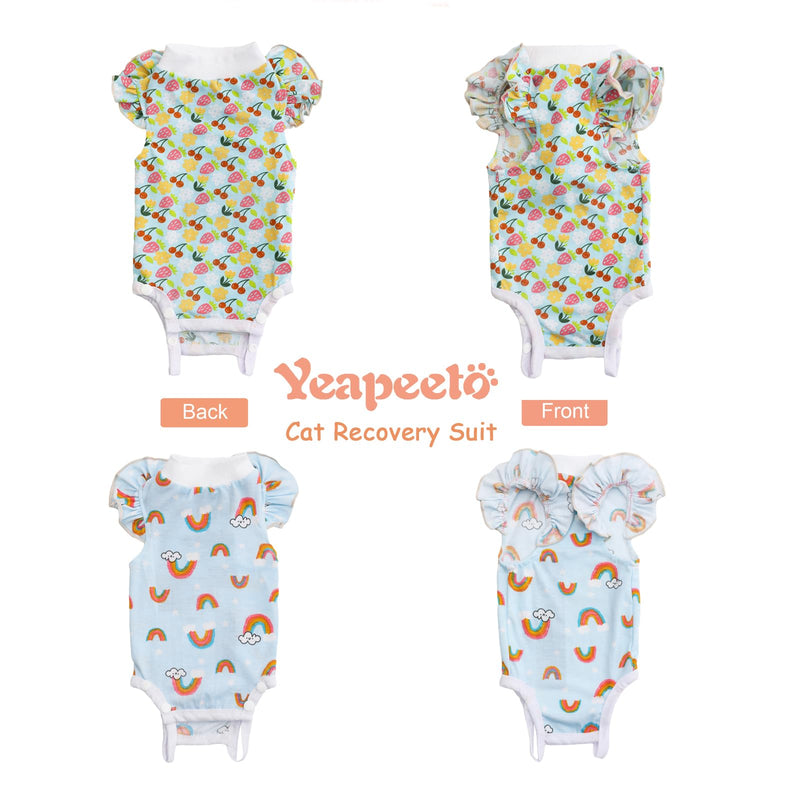Yeapeeto Cat Recovery Suit 2 Packs After Surgery Bodysuit for Cats, E-Collar Substitute Keep from Licking Abdominal Wounds, Kitten Breathable Clothes, Warm After Shaving (Small) Small Rinbow+Fruit - PawsPlanet Australia
