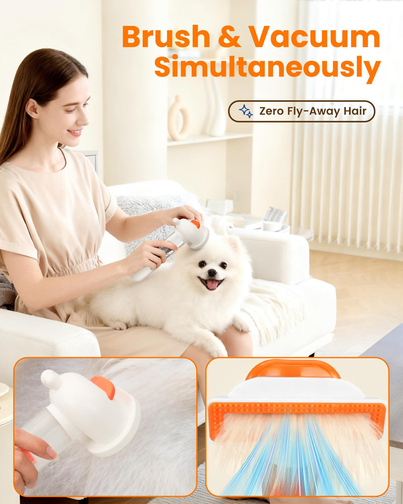 Vacuum Dog Brush for Shedding, 4-in-1 Self-Cleaning Slicker & Undercoat Rake, Deshedding Grooming Tool, Anti-Static, Massage & Combing All In One! (White) White