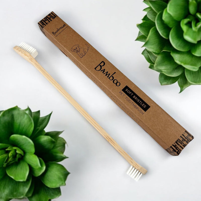 Bamboo Dog Toothbrush (4-Pack) | Double-Sided, Soft Bristle, Toothbrush for Small and Large Dogs | Pets Dental Care 4 Count (Pack of 1)