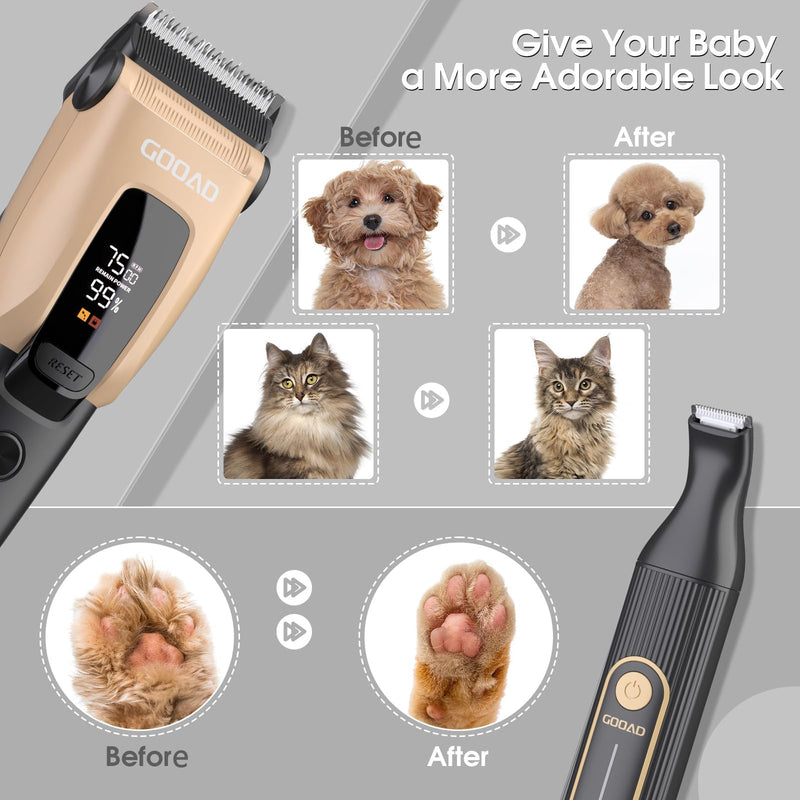 Dog Clippers for Grooming for Heavy Thick Hair&Coats,7500rpm Low Noise Dog Hair Trimmer,Rechargeable Cordless Pet Shaver, Pet Grooming Kit with Paw Trimmer Nail Grinder for Small Large Dogs Gray