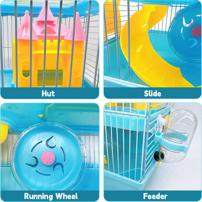 Tfwadmx Hamster Carrier, Dwarf Hamster Travel Cage, Portable Cages with Water Bottle, Gerbil Travel Carry Case Outdoor Vacation House for Small Mice(Blue,10.6”x8”x11.4”) Blue - PawsPlanet Australia