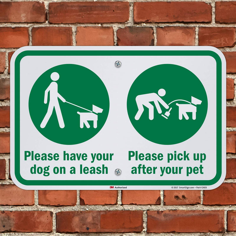 SmartSign - K-7114-EG-12x18 "Please Have Your Dog On A Leash, Pick Up After Your Pet" Sign | 12" x 18" 3M Engineer Grade Reflective Aluminum Green on White