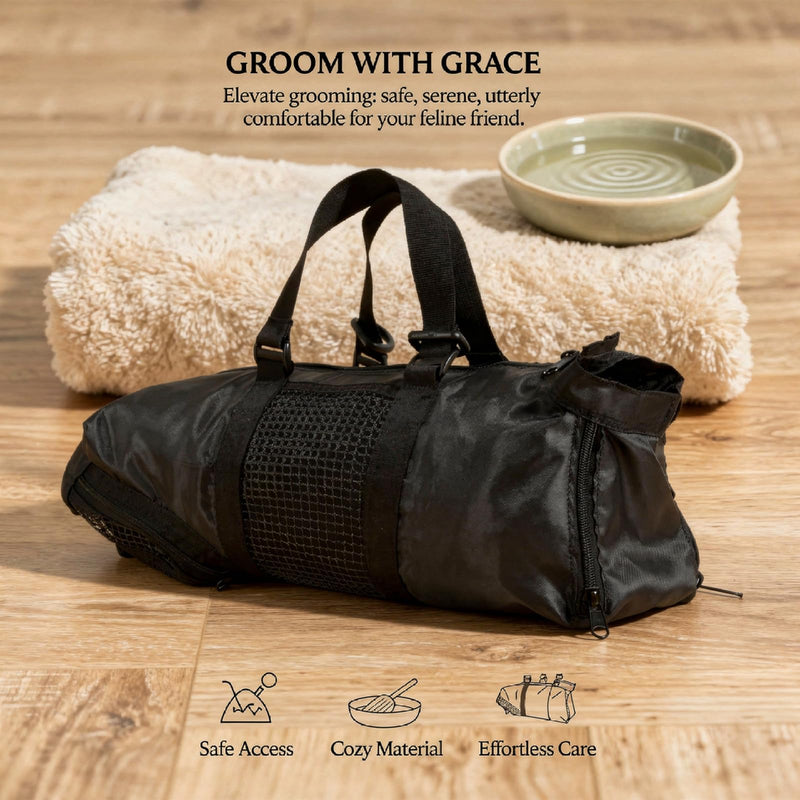 Cat bathing bag, portable pet grooming, anti-scratch wash bag, 46 x 24 cm, adjustable neck