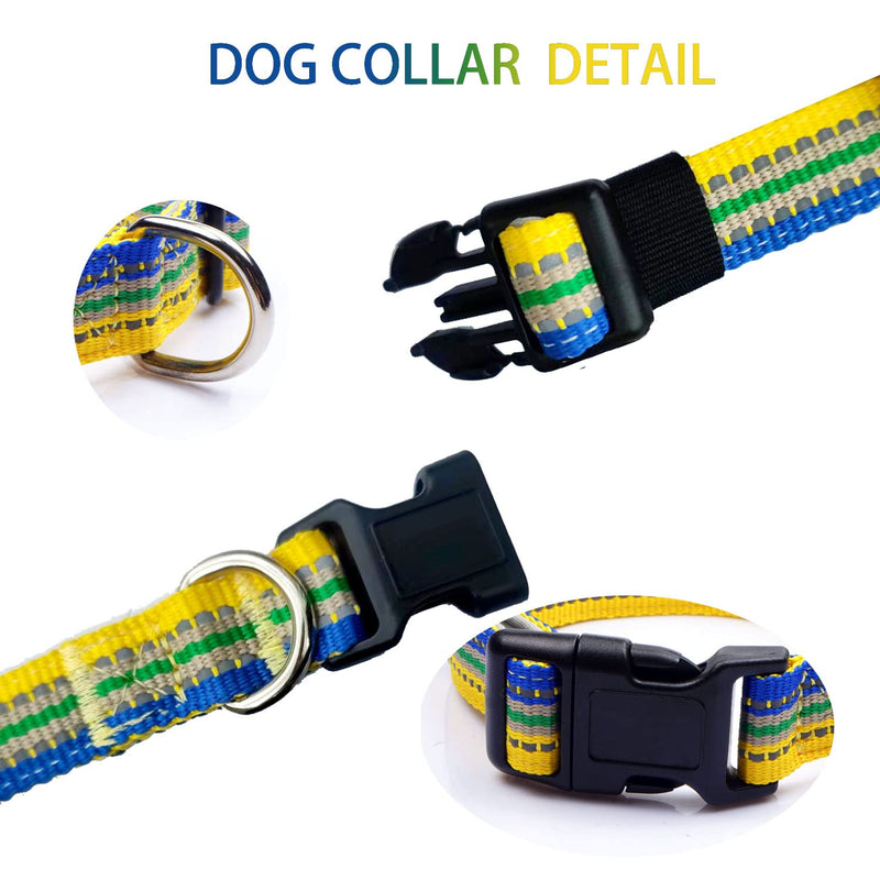 Dog Collar,Reflective Adjustable Collar S(Width3/4’’ ,Neck 11’’-16’’) Yellow/Blue - PawsPlanet Australia