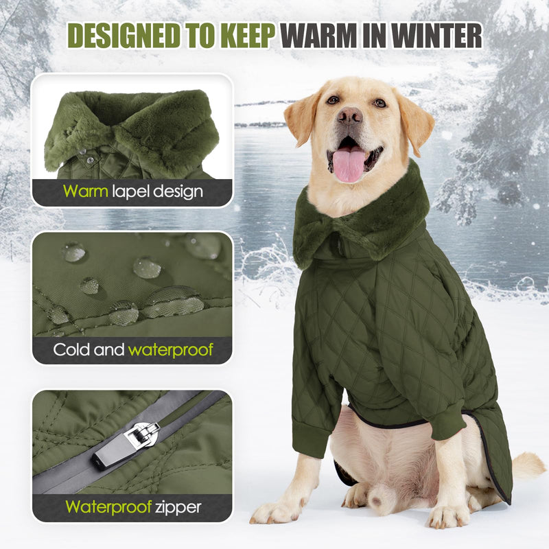 Warm Coat With Double Zipper, Winter Clothes for Small Medium Large Dogs, Turtleneck Puffer Jacket, Two Legs Cold Weather Coats, Wind & Waterproof Winter Jacket XXX-Large Green