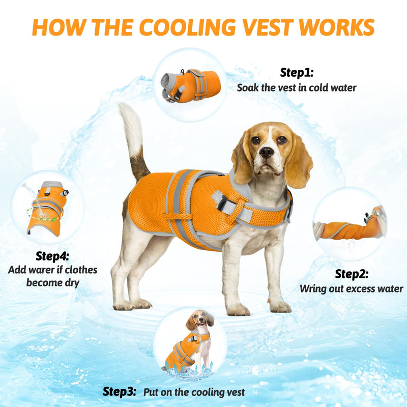 Dog Cooling Vest for Medium Dogs,Lightweight Cooling Dog Jacket,Breathable Mesh Dogs Shirt Harness Vest with Adjustable Straps Reflective Stripe for Hot Weather with D-Ring for Beach,Hiking,M Orange - PawsPlanet Australia