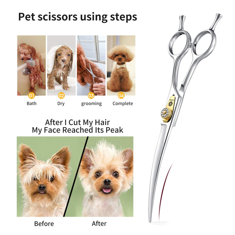 Dream Reach Professional Dog Grooming Straight, Curved, Thinning/Blending/Chunking Scissors Kit, JP-440C Stainless Steel Pet Cat Hair Cutting/Trimming Shears (7 inch-Curved Scissors) A-Curved Scissor - PawsPlanet Australia