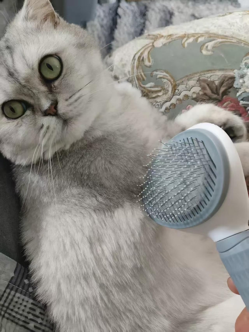 Self Cleaning Pet Brush for Shedding, One-Touch Release Dog & Cat Grooming Brush, Gentle Deshedder with Massaging Bristles for Long & Short Hair Pets - Painless Hair Remover Tool Blue