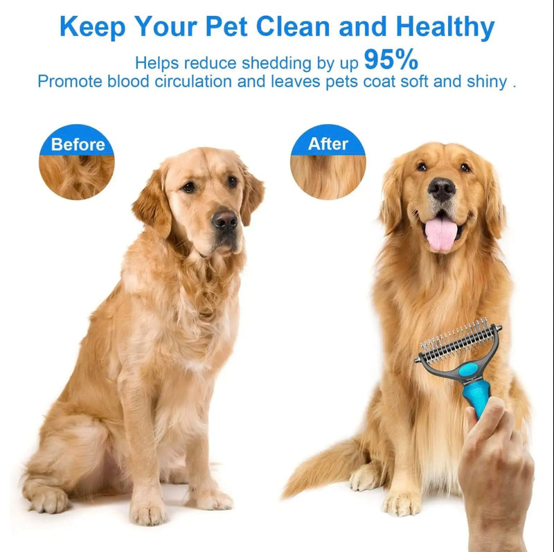 Professional Pet Grooming Brush - Dual Head Dematting and Deshedding Brush for Dogs and Cats, Hair Brush, Dematting Undercoat Rake - PawsPlanet Australia
