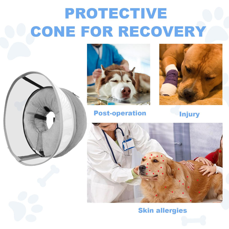 Inflatable Dog Cone Collar, Soft Dog Cone After Surgery, for M M+ L XL Dogs, with Detachable Anti Licking Shield and Inflator, 2 in 1 Adjustable Alternative, Does Not Block Vision, Grey (M) M (8.3"-10.2") - PawsPlanet Australia