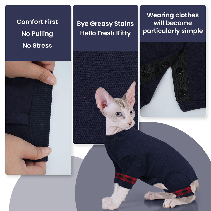 Sphynx Hairless Cats Sweater Shirt Kitten Soft Pullover Cute Cat Pajamas Jumpsuit Cotton Apparel Pet Winter Turtleneck for Cats DarkBlue M Medium - PawsPlanet Australia