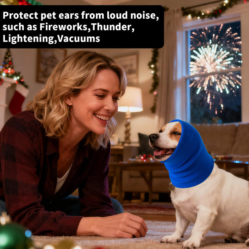 3 Pack Dog Calming Ear Cover for Small, Medium, Large Sizes, Soft & Stretchy Pet Anxiety Relief Hoodie Dog Cat Ear Muffs Noise Reducing for Thunder,Fireworks,Grooming Drying (Blue) Blue