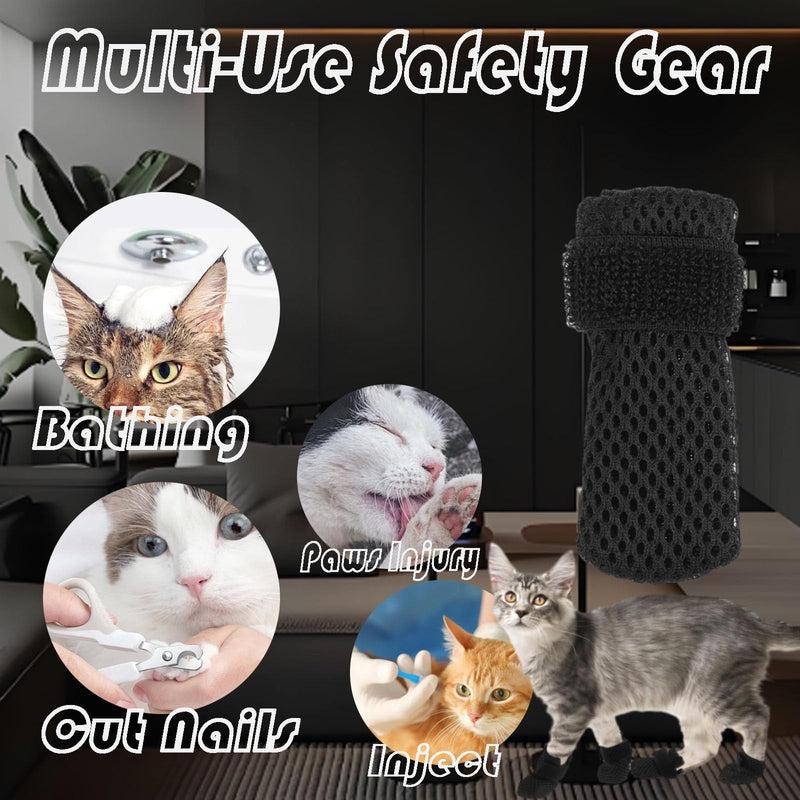 Anti Scratch Cat Boots, Adjustable Cat Claw Protectors Covers, Black Breathable Mesh Cats Mittens Foot Covers for Indoor Cats Pet Bathing Cutting Nails 4 Packs （XL） - PawsPlanet Australia