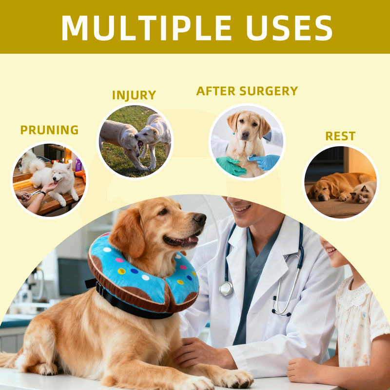 Inflatable Dog Collar Soft with Adjustable Fastening, Suitable for Wound Healing After Surgery, Does Not Affect Sleep or Eating sky blue XL