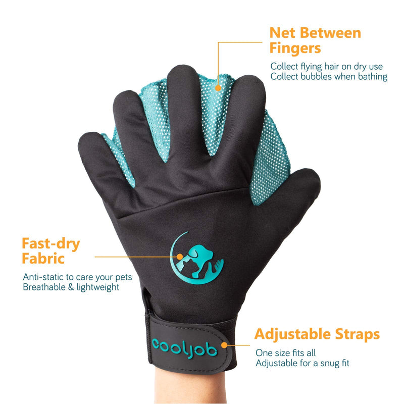 COOLJOB Patented Pet Grooming Gloves with Web, Reusable Washable Cleaning Brush Massage Hair Remover for Short Long Haired Dog Cat Horse Animal, Washing Bathing Shedding Supplies, Large, Blue Black Blue (384 tips) - PawsPlanet Australia