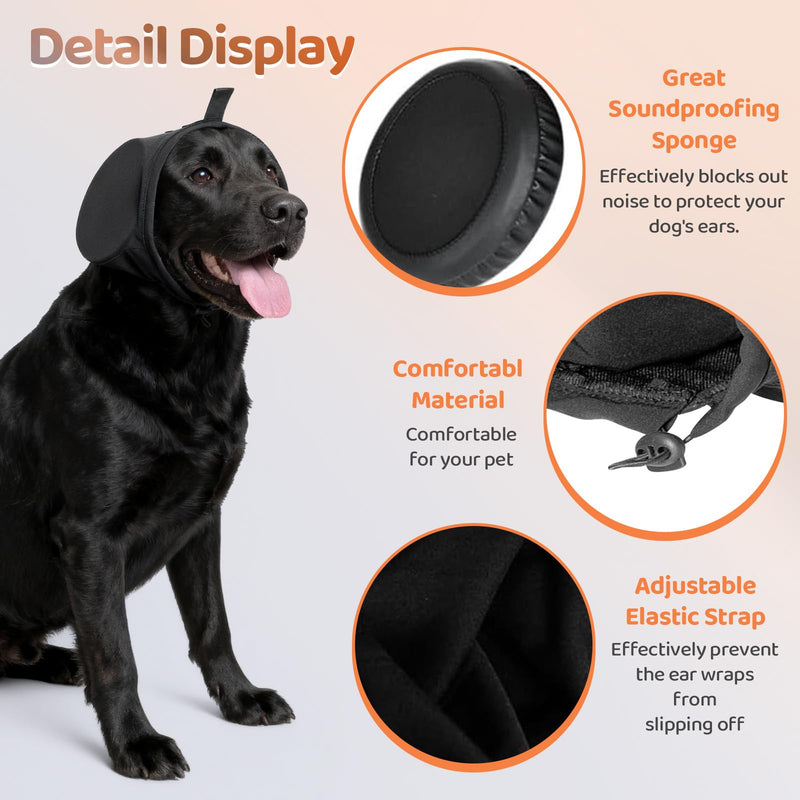Dog Ear Defender Noise Cancelling - Warm Dog Ear Protector Muff Warp for Calming Anxiety Relief Hear Protection Adjustable Puppy Head Cover Hat for Sleep Groom Drying Firework Thunder (S) Black S