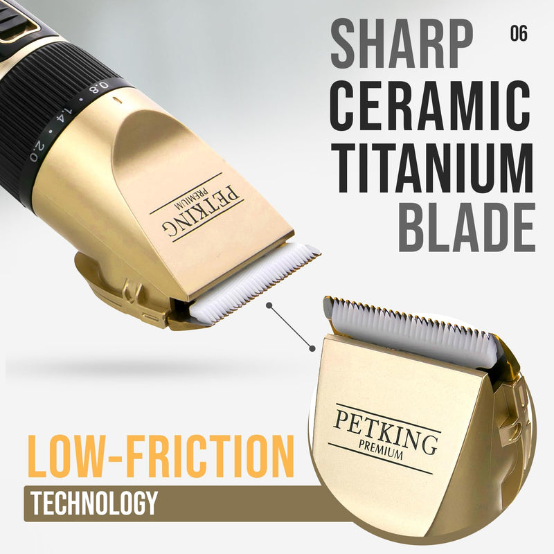 PetKing Premium Dog Clippers Dog Grooming Kit Grooming Clippers Professional for Thick Hair Coats Pet Clippers Kit for Dogs Cats Pets Cordless Silent Dogs Hair Trimmer Clipper Shaver Set Low Noise Gold