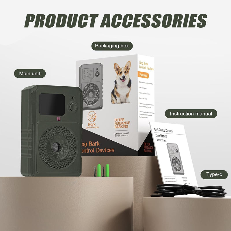 Dog Bark Deterrent Devices 2026 New Updated Anti Barking Device for Dogs Automatic Ultrasonic Bark Box with LED Screen, 50ft Range Wall-Mountable, Rechargeable Dog Silencer for Indoor Outdoor