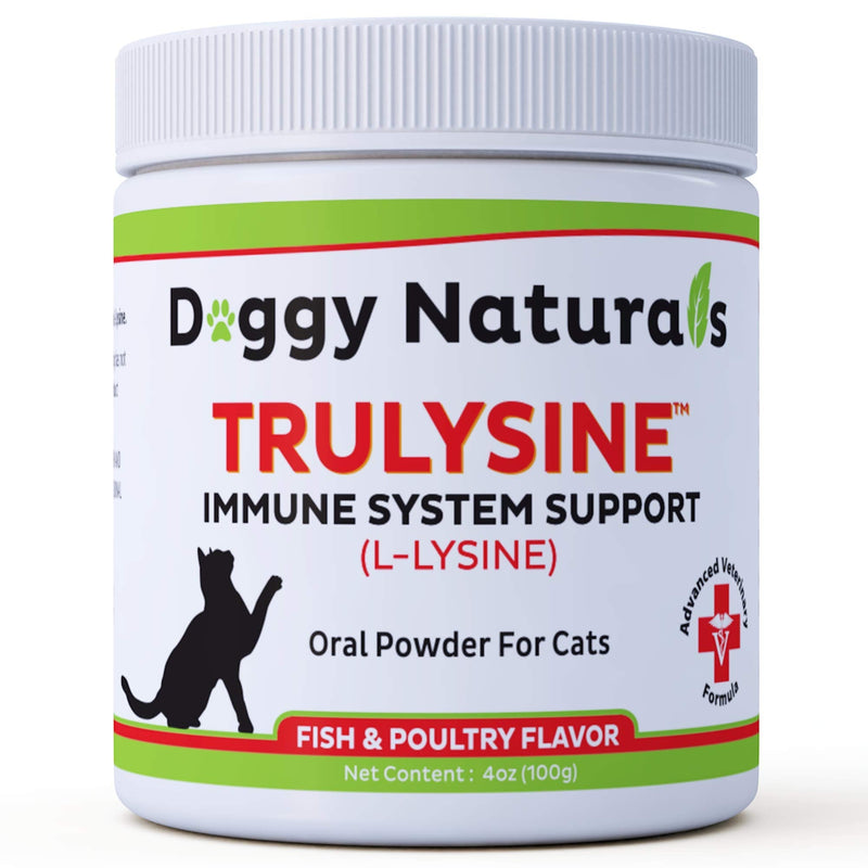 Trulysine L-Lysine for Cats Immune Support Oral Powder 4oz/100g - Cats & Kittens of All Age, Sneezing, Runny Nose Squinting, Watery Eyes - Fish & Poultry Flavor (U.S.A)(100 Grams ( 500mg / Scoop)) 100 Grams ( 500mg / Scoop)