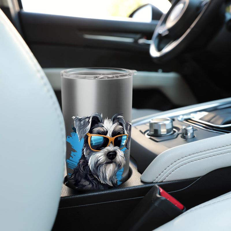 Schnauzer Dog Breed Pet with Sunglasses Cute Graphic Stainless Steel Insulated Tumbler Brushed Steel 20 Ounces