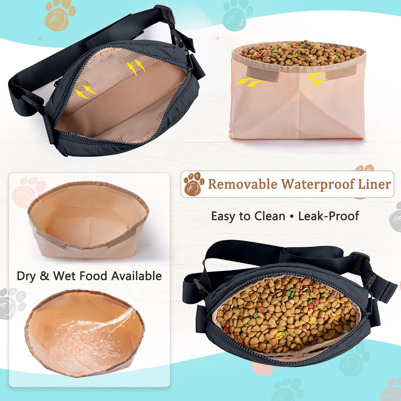 Fashion Dog Treat Pouch with Clicker Stylish Crossbody Dog Walking Bag, 3-in-1 Dog Training Treat Pouch with Removable Waterproof Liner, Treat Holder Waist Bag for Puppy Training & Daily Walks Black