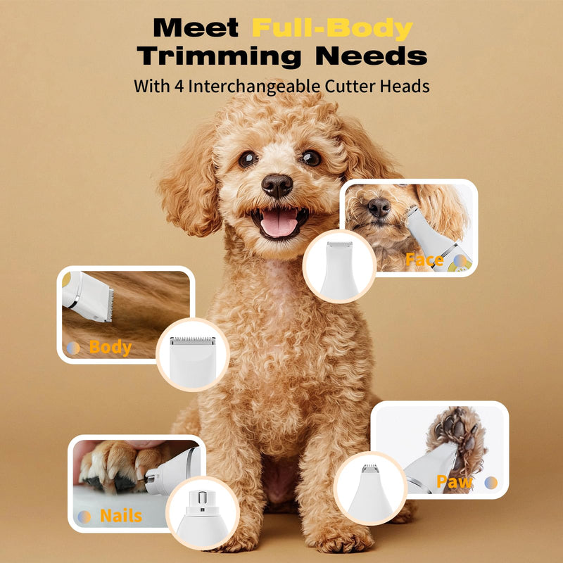 Dog Clippers Grooming Kit with 4 in 1 Tools, Cordless Dog Paw Trimmer & IPX7 Waterproof & Nail Grinder, Low Noise Quiet Design with Silicone Grip for Dogs and Cats Yellow - PawsPlanet Australia