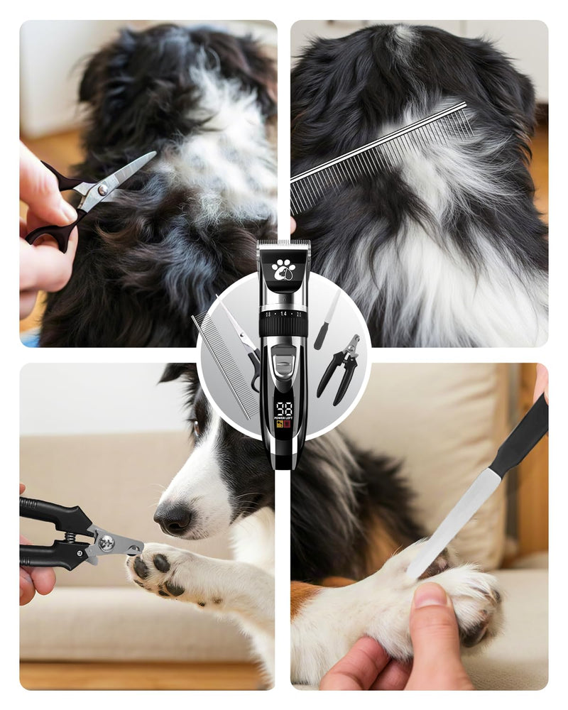 Dog Clippers Cordless, Dog Grooming Kit, Low Noise Rechargeable LED Display Pet Trimmer (Black) Black