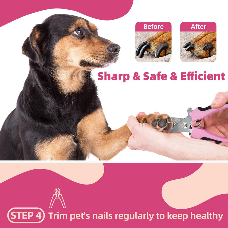 Dog Brush for Shedding,7 PCS Dog Grooming Brush Kit to De-fur,Dog Hair Slicker Deshedding Brush with Undercoat Rake Comb Bath Brush & Nail Clipper for Grooming Short Long Haired Dogs Cats Pink - PawsPlanet Australia