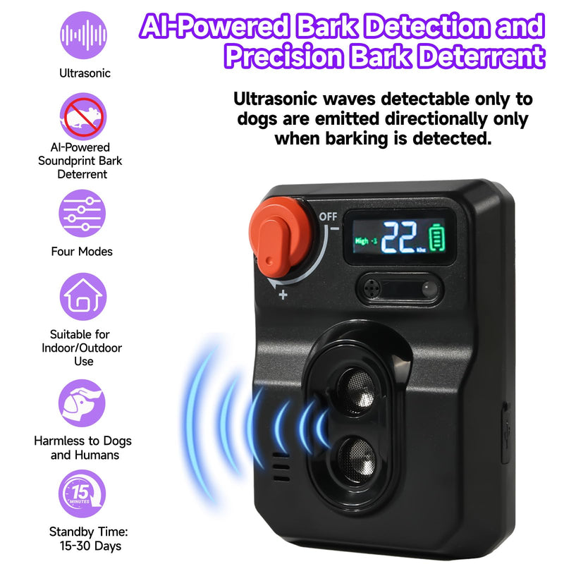 AI Ultrasonic Dog Bark Deterrent Device - 50FT Extra-Long Range Auto Anti-Barking Control | Smart Sound Recognition for Real Barks Only, 4 Adjustable Modes | Safe for All Dogs Indoor & Outdoor - PawsPlanet Australia