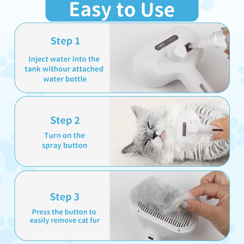 Dog Brush for Shedding, Cat Brushes for Indoor Cats, Cat Brush for Shedding - Pet Grooming Supplies with Steam, Hair Removal Comb Spray for Long-Haired Cats and Dogs (White) White - PawsPlanet Australia