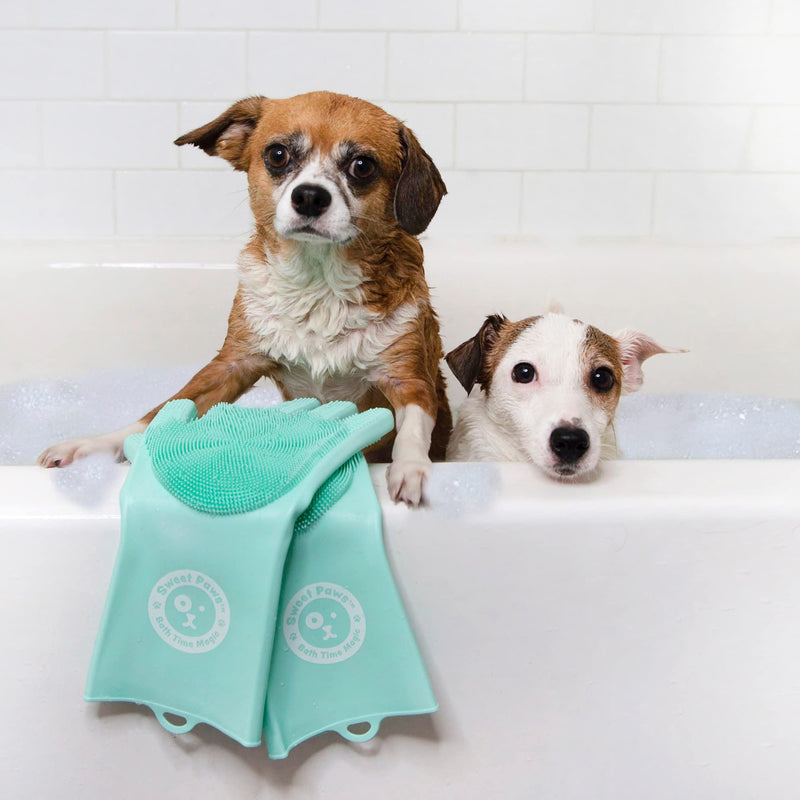 Sweet Paws Silicone Spa Dog & Cat Bathing & Grooming Gloves, 2 Count, Reversible, Nontoxic, & Easy to Clean, Thousands of Massaging Micro-bristles to Pamper your Pet - Newport Navy - PawsPlanet Australia