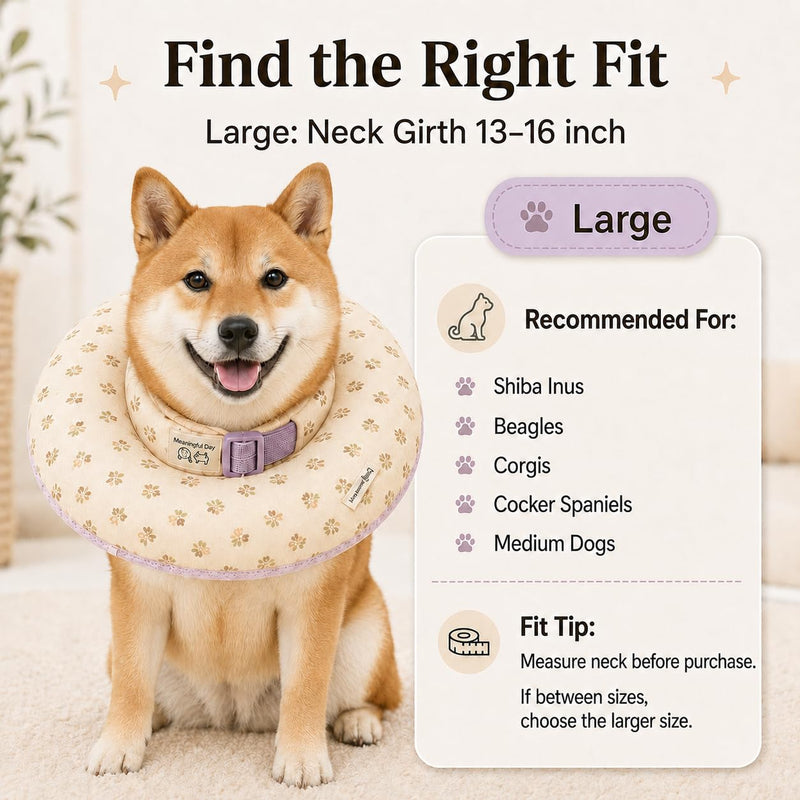 Deep Soft Recovery Collar for Dogs & Cats, Cotton Alternative to E-Collar, Adjustable Lightweight Pet Cone, Anti-Lick for Surgery & Wounds, Large (Neck 13"-16"), Flower