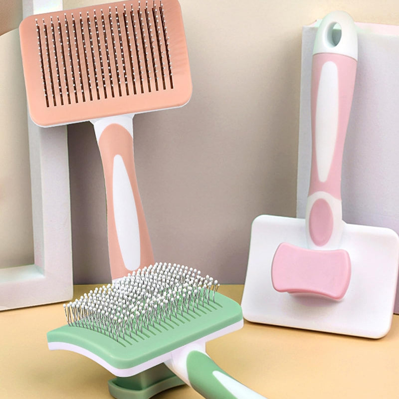 Self Cleaning Slicker Brush for Dogs & Cats, Easy One-Click Self-Cleaning Pet Grooming Brush, Skin-Friendly Deshedding Brush Removes Loose Fur & Undercoat for Long & Short Haired Pets, Green