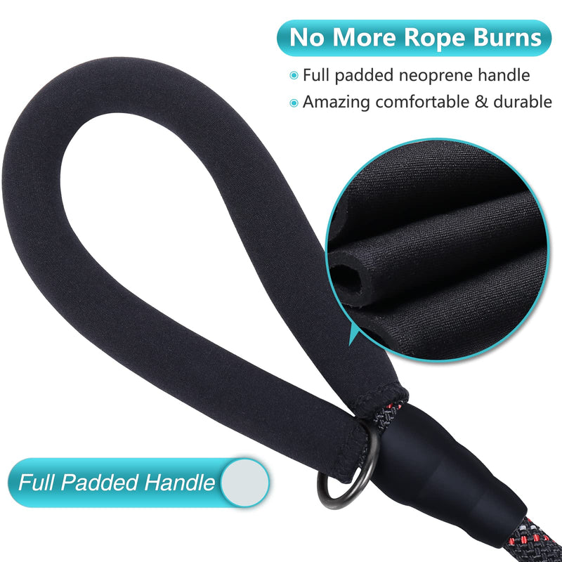 VIVAGLORY Rope Dog Leash Roperex Dog Leash with Soft Padded Handle for Walking & Training, Strong Rope & Reflective Heavy Duty for Pet, 3/8IN x 6FT (12~65 lbs.), Black 3/8'' x 6 FT (12~65 lbs.) - PawsPlanet Australia