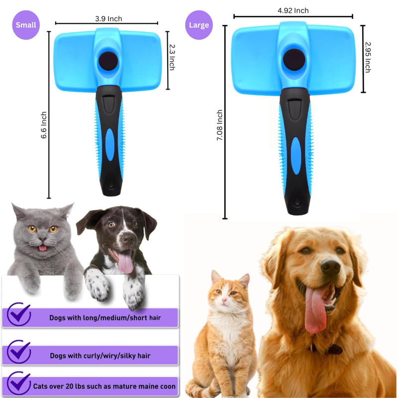 AINA Self-Cleaning Pet Grooming Brush | Pet Slicker Brush for Dogs & Cats Detangling & Fur Removal with Click Clean Button | Effective & Comfortable Pet Deshedding Brush, Perfect for Pet Grooming Small Light Blue - PawsPlanet Australia