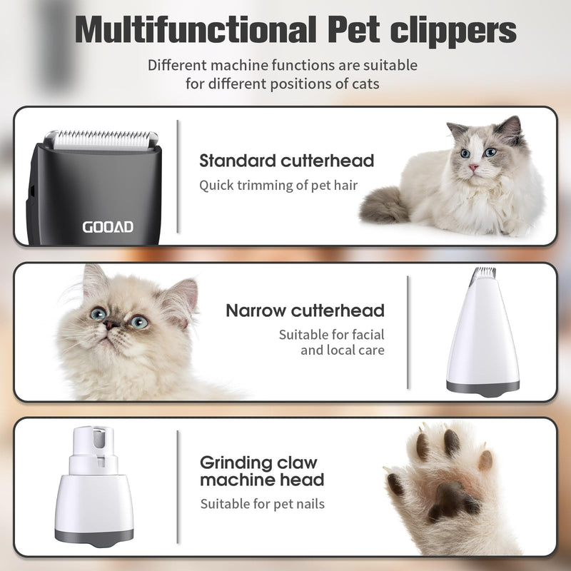 Cat Clippers for Matted Hair, Quiet Cat Shaver for Long Hair, Cordless Cat Hair Trimmer for Grooming, Cat Paw Trimmer Nail Grinder,Pet Shaver Cat Grooming Kit for Cats Small Dogs Animals(Black) Black - PawsPlanet Australia