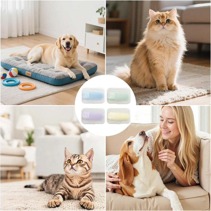 4-piece set of finger brushes for dog dental care, made of soft silicone, dog toothbrush with 360° bristles for cats and dogs, extended design to prevent slipping, gentle teeth cleaning – a must-have for pet lovers